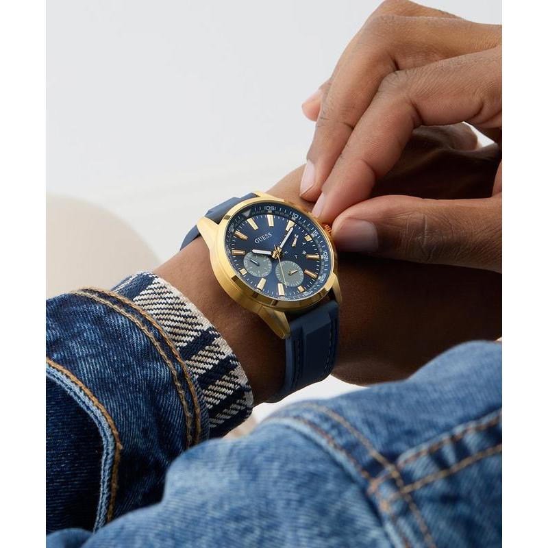 Guess Blue Gold-Tone Multi-Function Sport Watch