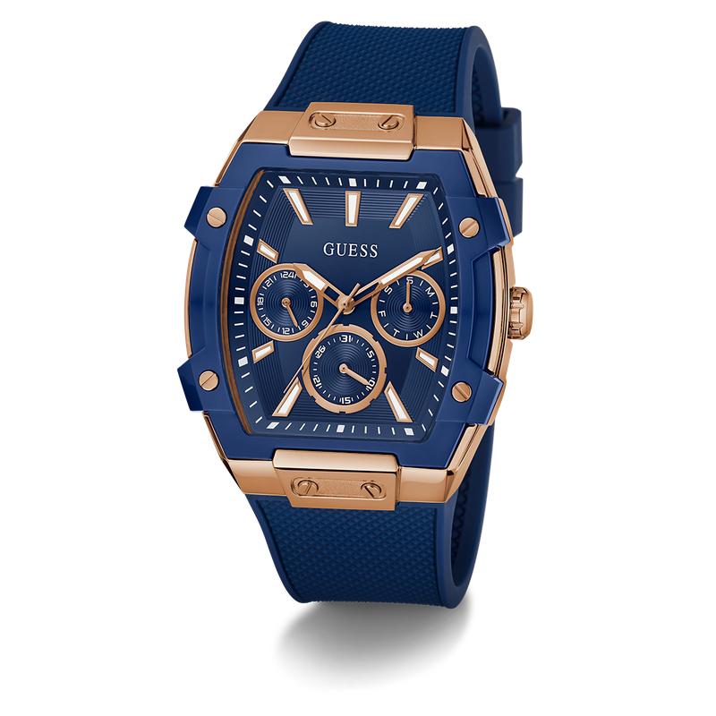 Guess Blue Rose Gold Multi-Function Watch with Silicone Strap
