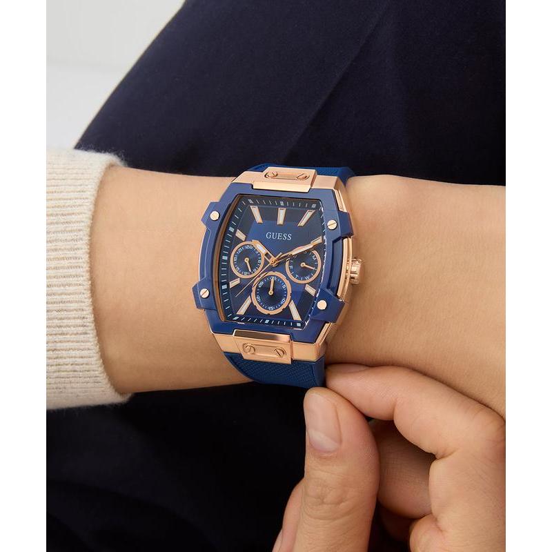Guess Blue Rose Gold Multi-Function Watch with Silicone Strap