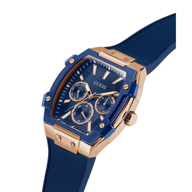 Guess Blue Rose Gold Multi-Function Watch with Silicone Strap
