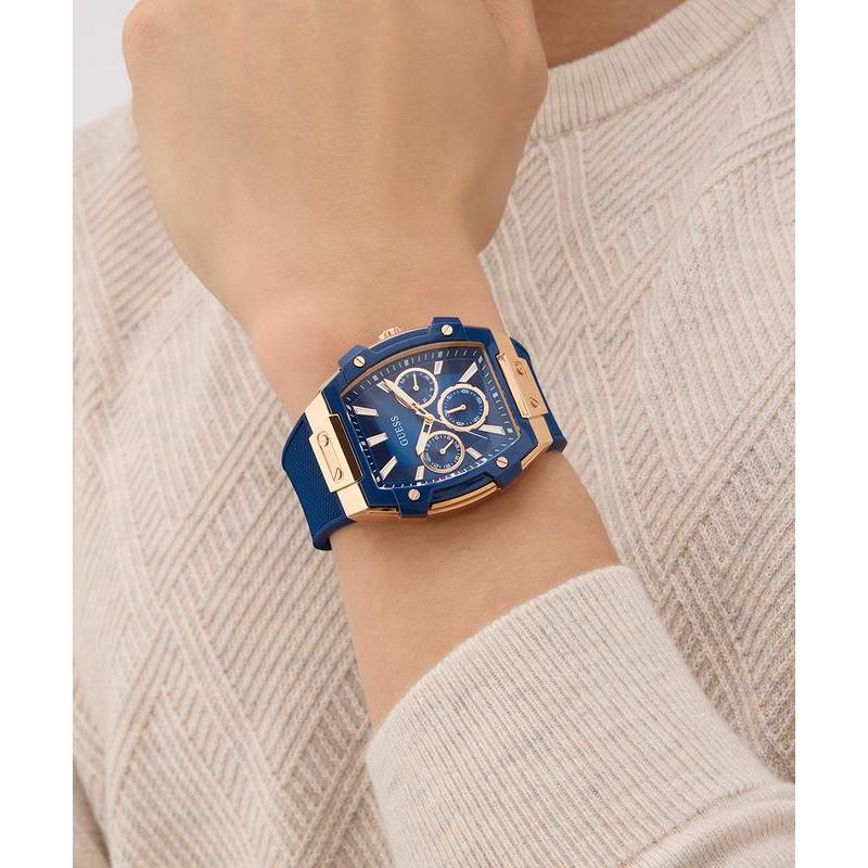 Guess Blue Rose Gold Multi-Function Watch with Silicone Strap