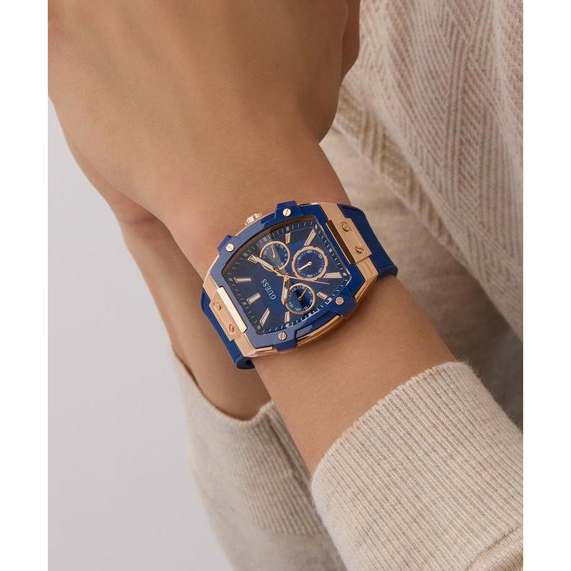 Guess Blue Rose Gold Multi-Function Watch with Silicone Strap