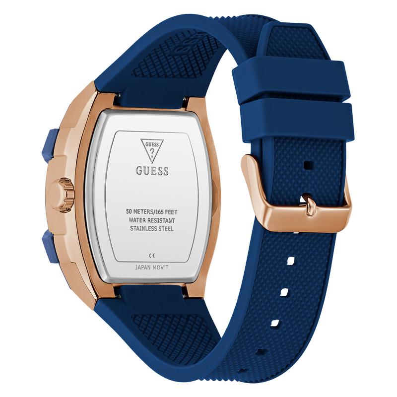 Guess Blue Rose Gold Multi-Function Watch with Silicone Strap