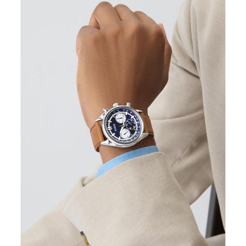 Guess Brown Leather Strap Blue Dial Multi-Function Watch
