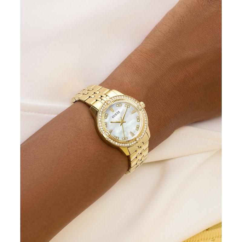Guess Colette Gold Tone Ladies Analog Watch with Mother‑of‑Pearl Dial