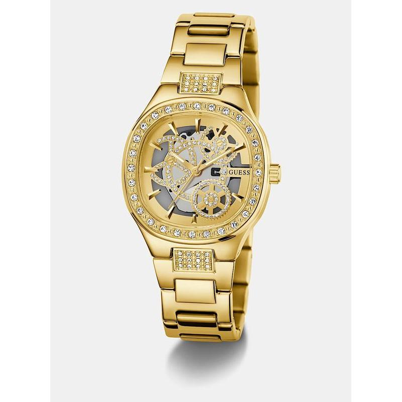 Guess Elegant Gold-Tone Crystal Embellished Analog Watch