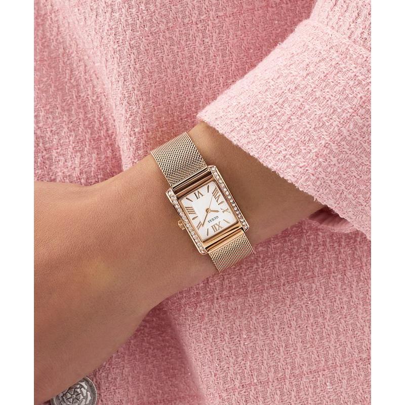 Guess Elegant Rose Gold Tone Analog Watch with Mesh Bracelet