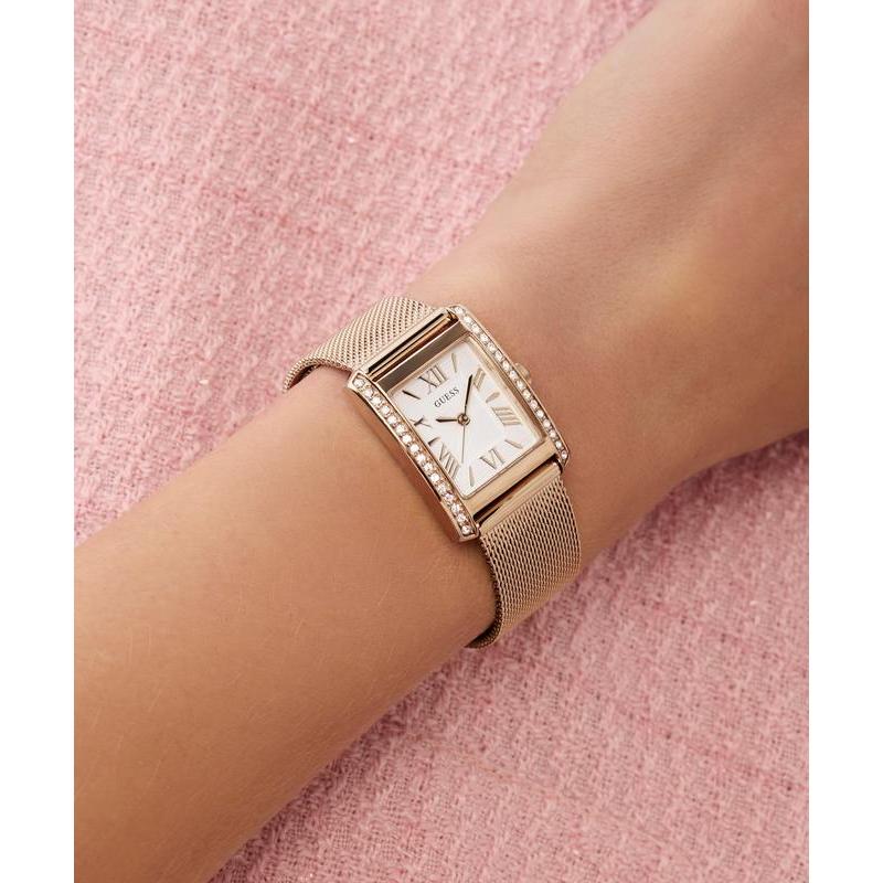 Guess Elegant Rose Gold Tone Analog Watch with Mesh Bracelet