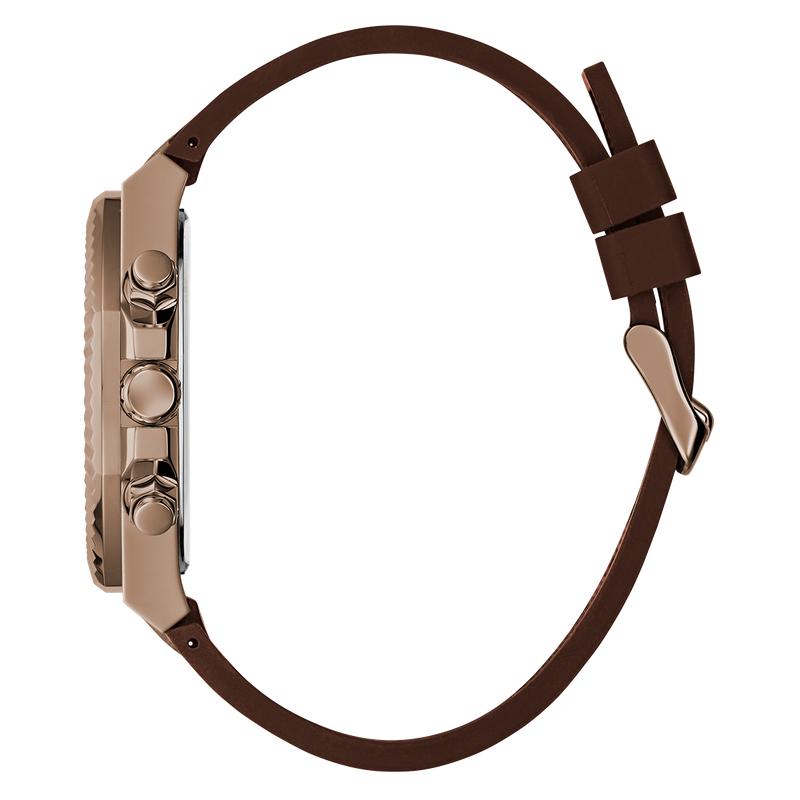 Guess Equity Brown Coffee Multi‑Function Watch with Blue Dial