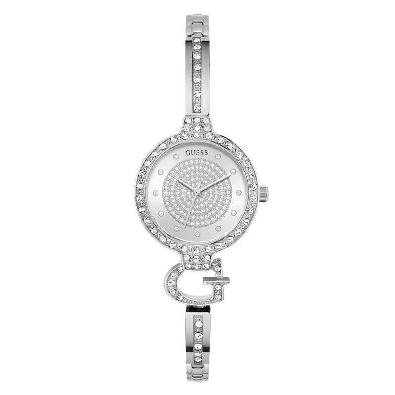 Guess Giselle Silver Tone Analog Watch with Crystal Bezel