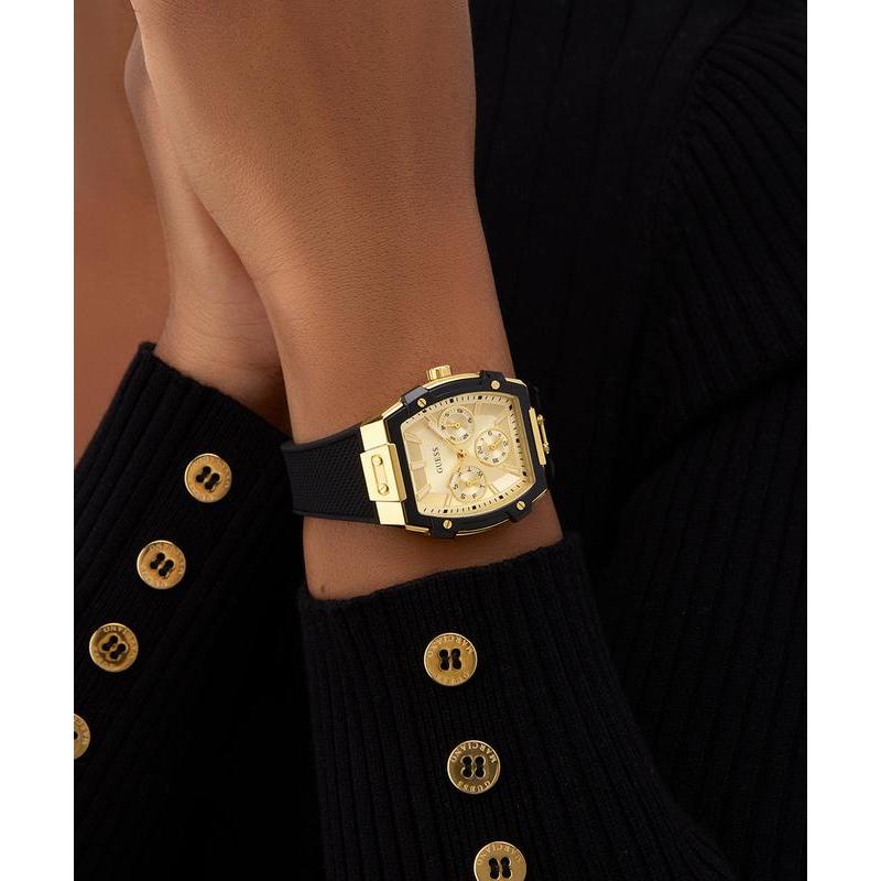 Guess Gold-Tone Black Strap Multi-Function Watch