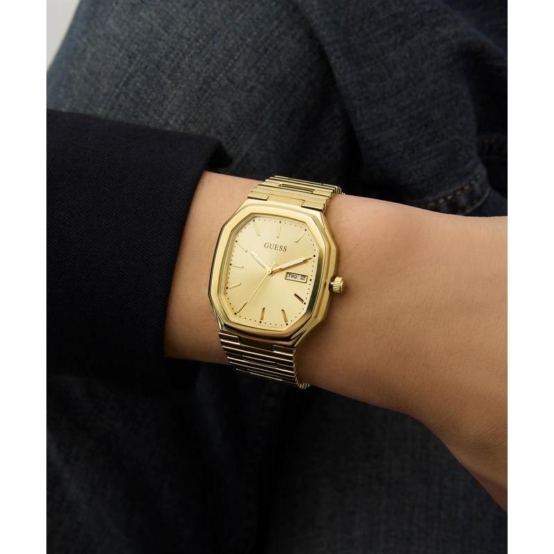 Guess Gold Tone Date Watch with Rectangular Dial