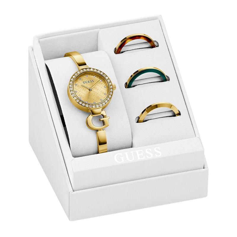 Guess Gold Tone Ladies Analog Watch Gift Set - Interchangeable Bezel