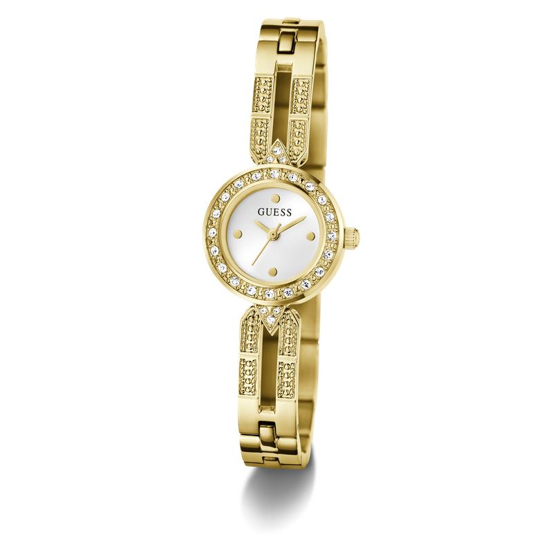 Guess Gold Tone Ladies Analog Watch with Crystal-Studded Bracelet