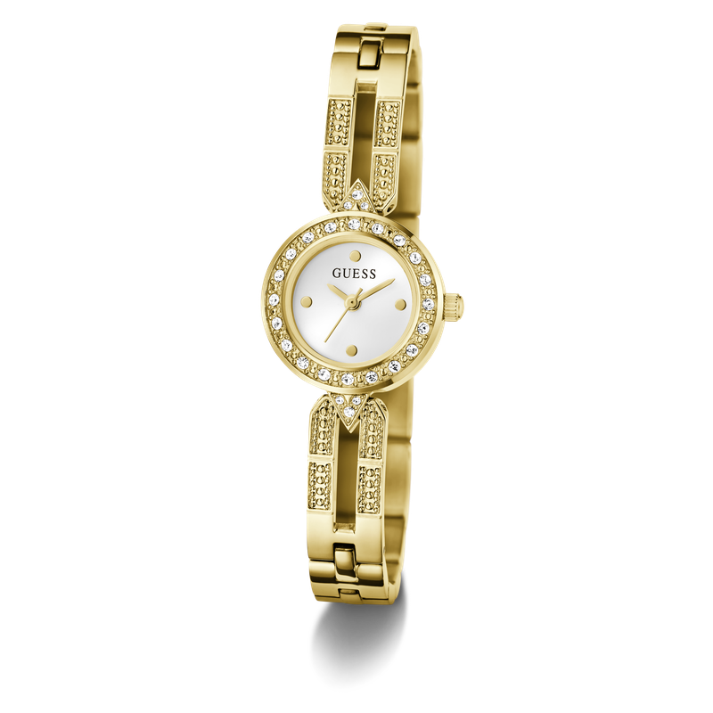 Guess Gold Tone Ladies Analog Watch with Crystal-Studded Bracelet