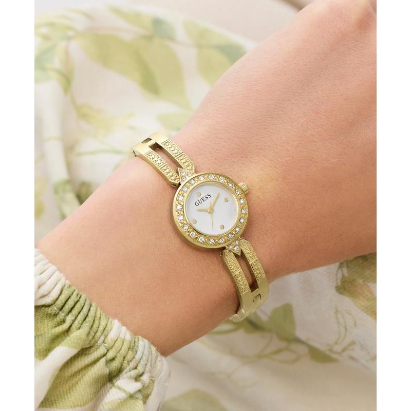 Guess Gold Tone Ladies Analog Watch with Crystal-Studded Bracelet