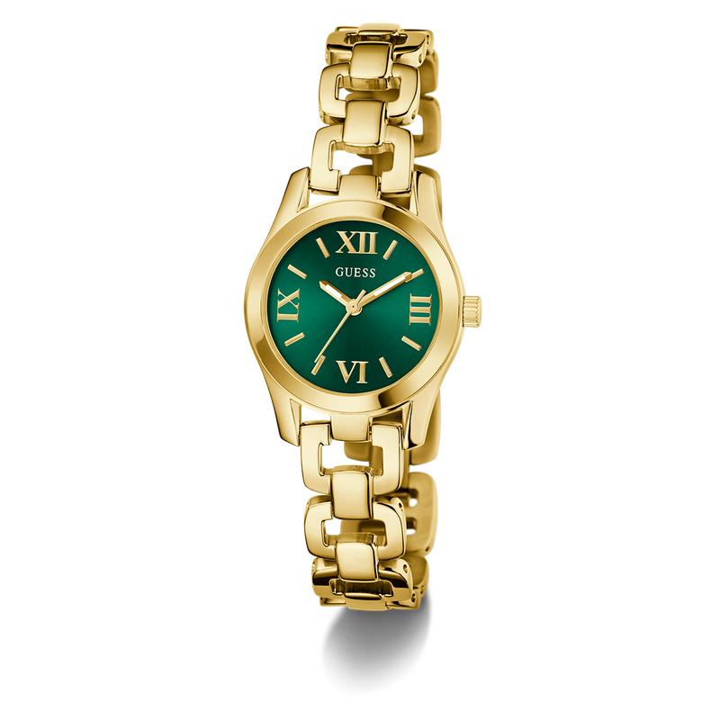 Guess Gold Tone Ladies Analog Watch with Green Dial