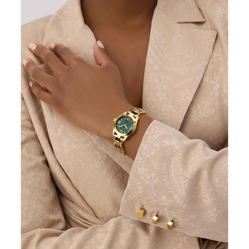 Guess Gold Tone Ladies Analog Watch with Green Dial