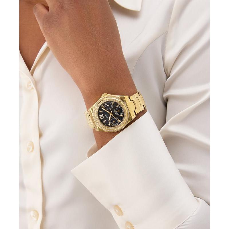 Guess Gold Tone Multi-Function Quartz Watch with Diamond Accents