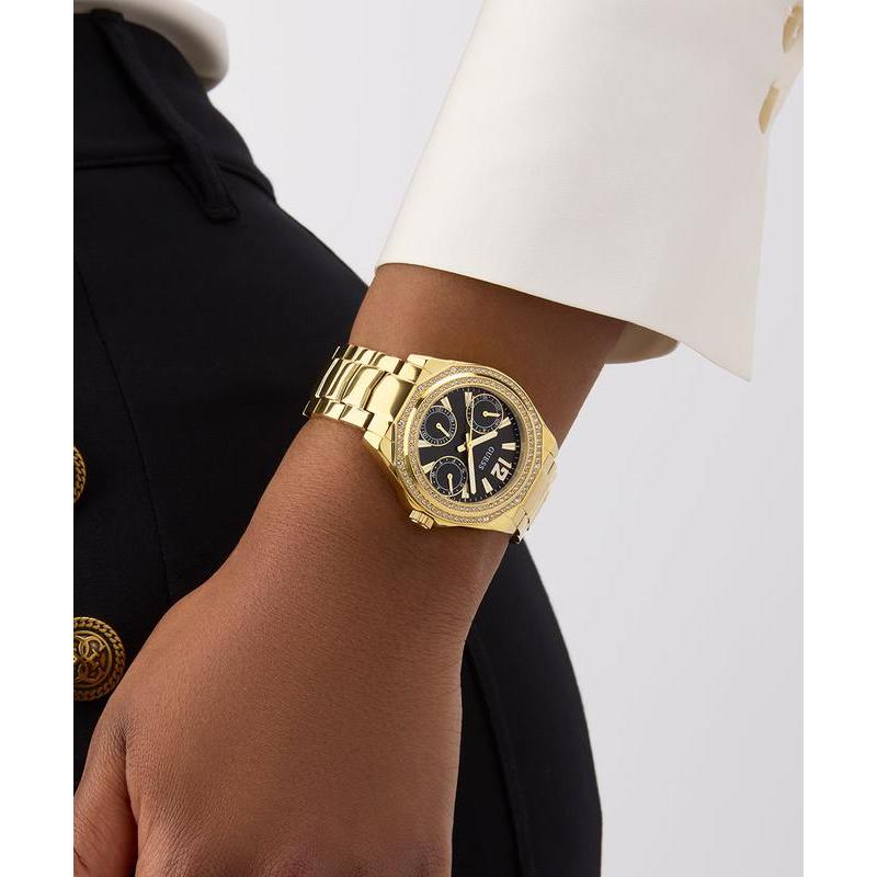 Guess Gold Tone Multi-Function Quartz Watch with Diamond Accents