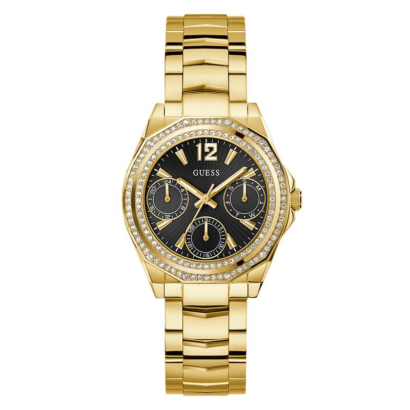 Guess Gold Tone Multi-Function Quartz Watch with Diamond Accents