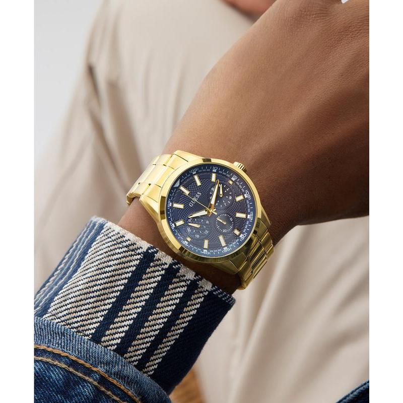 Guess Gold Tone Multi-Function Watch with Blue Dial