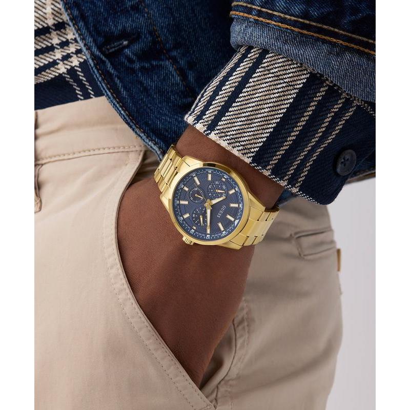 Guess Gold Tone Multi-Function Watch with Blue Dial