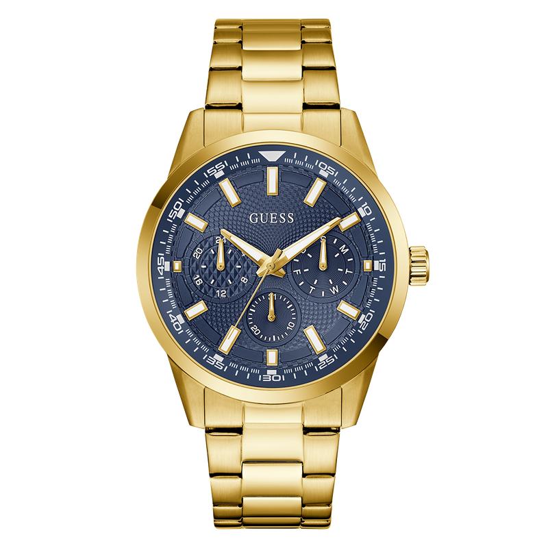 Guess Gold Tone Multi-Function Watch with Blue Dial