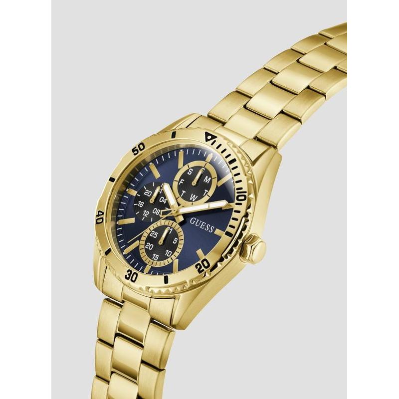 Guess Gold Velocity Blue Dial Men's Steel Watch