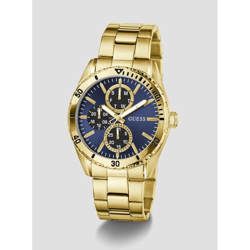 Guess Gold Velocity Blue Dial Men's Steel Watch