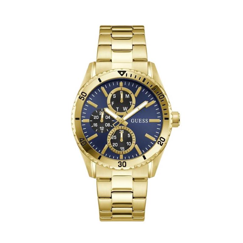 GUESS Gold Velocity Blue Dial Watch – Recycled Steel Luxury