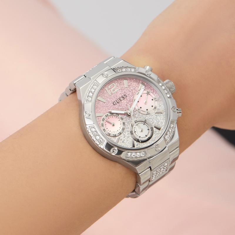 Guess Harlow Quartz Crystal-Studded Pink Dial Watch