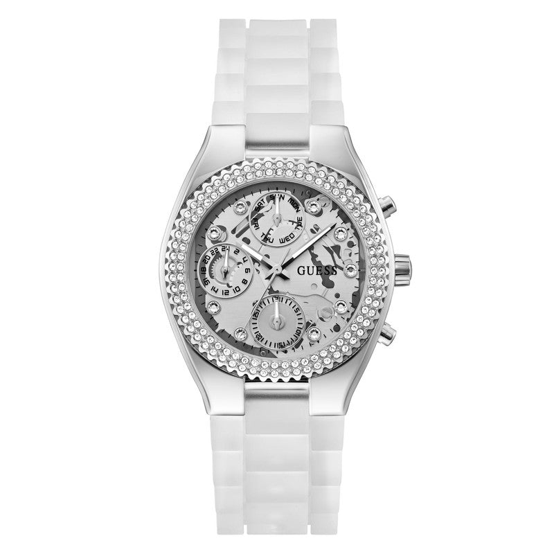 Guess Jelly Silver Dial Multifunction Watch