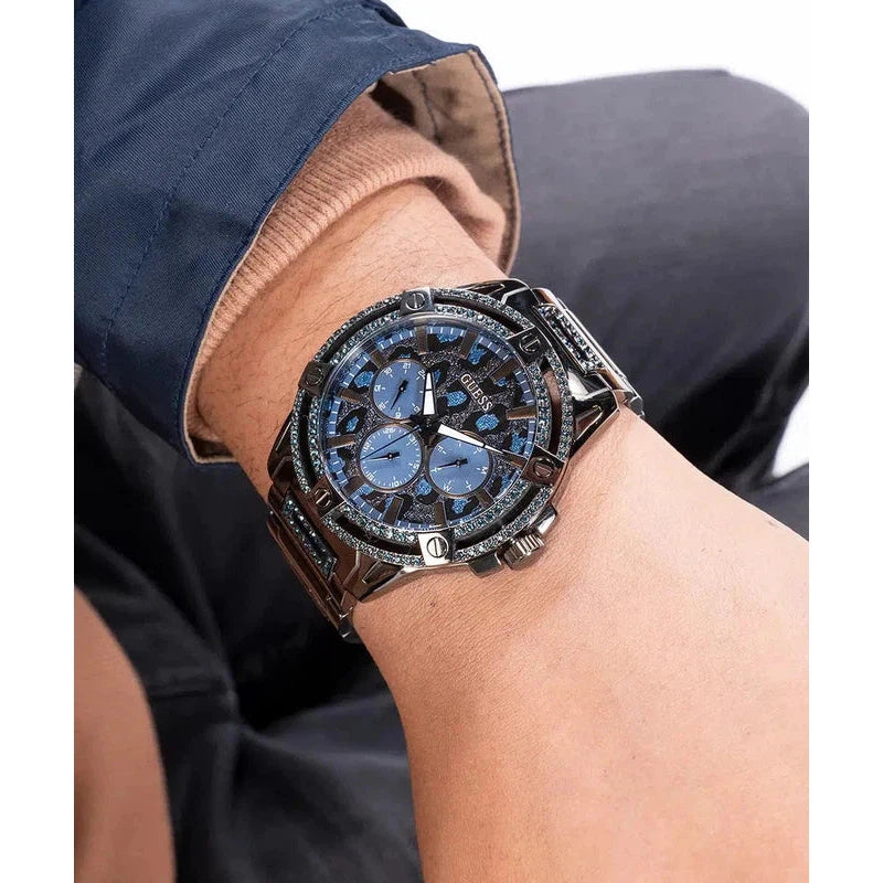 Guess King Animal Print Dial Multifunction Watch