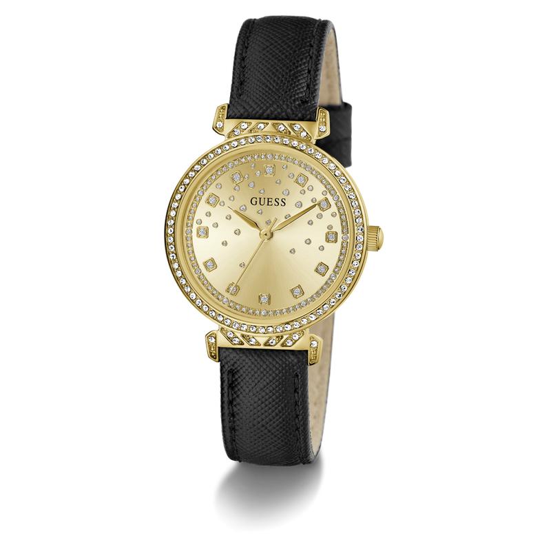 Guess Ladies Black Gold Tone Analog Watch