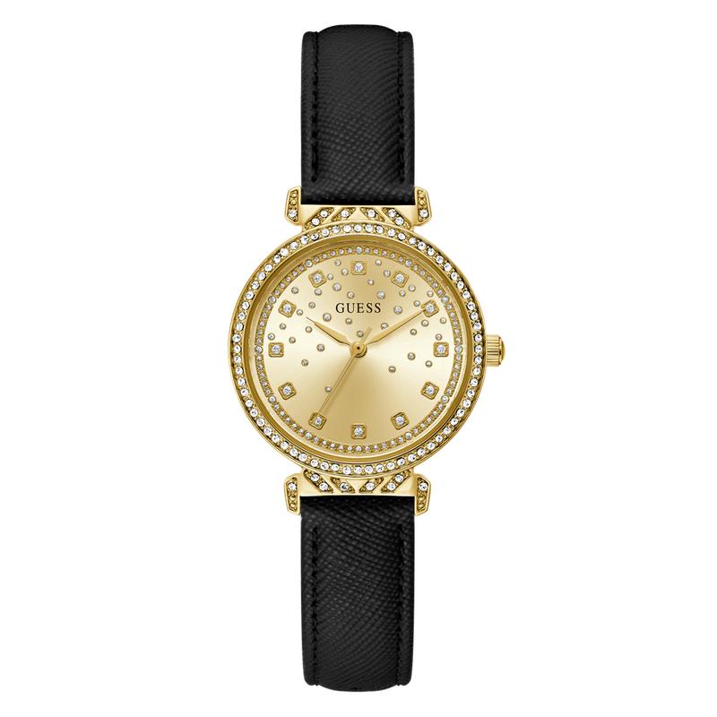 Guess Ladies Black Gold Tone Analog Watch