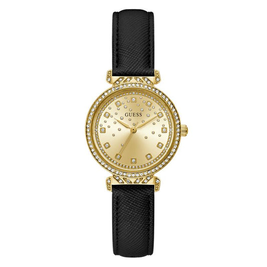 Guess Ladies Black Gold Tone Analog Watch