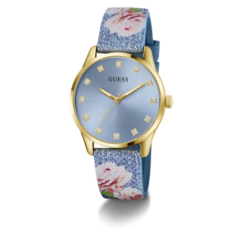 Guess Ladies Blue Gold Tone Analog Watch with Denim Strap