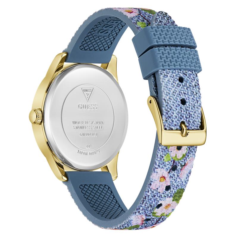 Guess Ladies Blue Gold Tone Analog Watch with Denim Strap