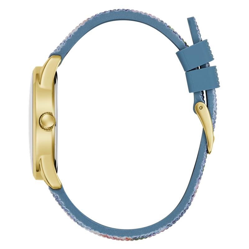 Guess Ladies Blue Gold Tone Analog Watch with Denim Strap