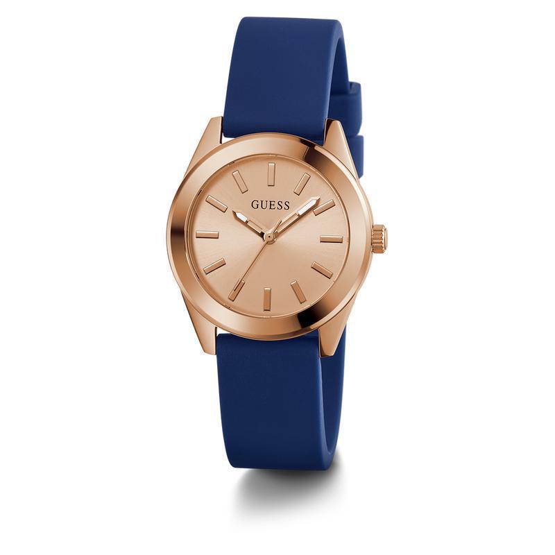 Guess Ladies Blue Rose Gold Tone Analog Watch