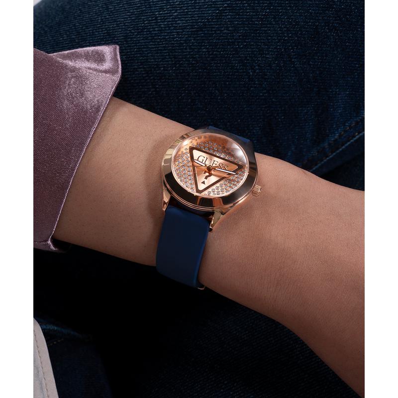 Guess Ladies Blue Rose Gold Tone Analog Watch