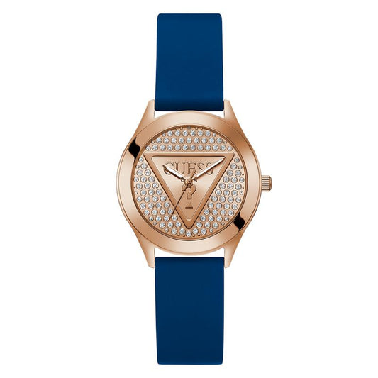 Guess Ladies Blue Rose Gold Tone Analog Watch