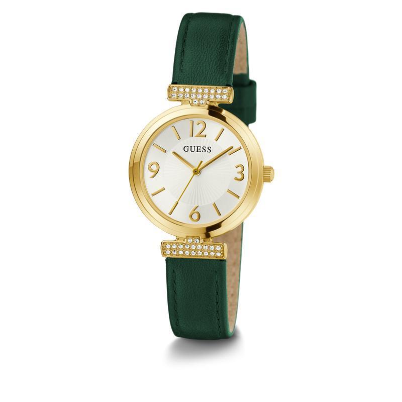 Guess Ladies Green Gold Tone Analog Watch