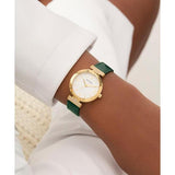 Guess Ladies Green Gold Tone Analog Watch
