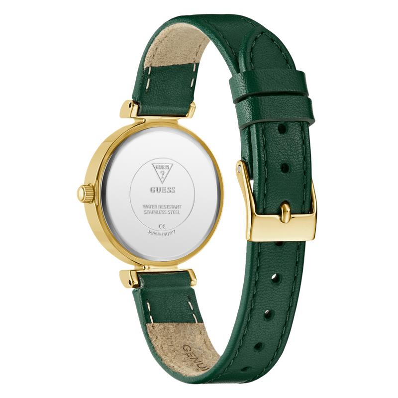 Guess Ladies Green Gold Tone Analog Watch