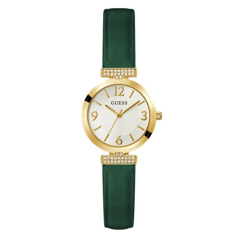 Guess Ladies Green Gold Tone Analog Watch