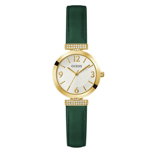 Guess Ladies Green Gold Tone Analog Watch