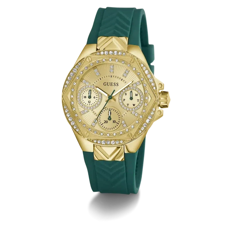 Guess Ladies Green Gold Tone Multi-function Watch