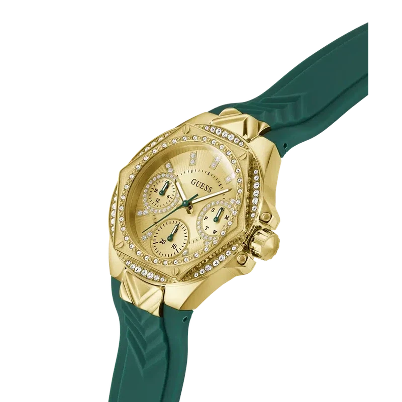 Guess Ladies Green Gold Tone Multi-function Watch